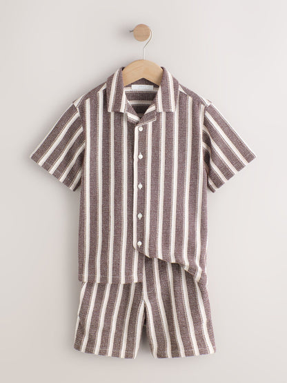 Dsiney Kidz - Chocolate Brown Short Sleeve Textured Stripe Shirt and Shorts Set (3-16yrs) image 5