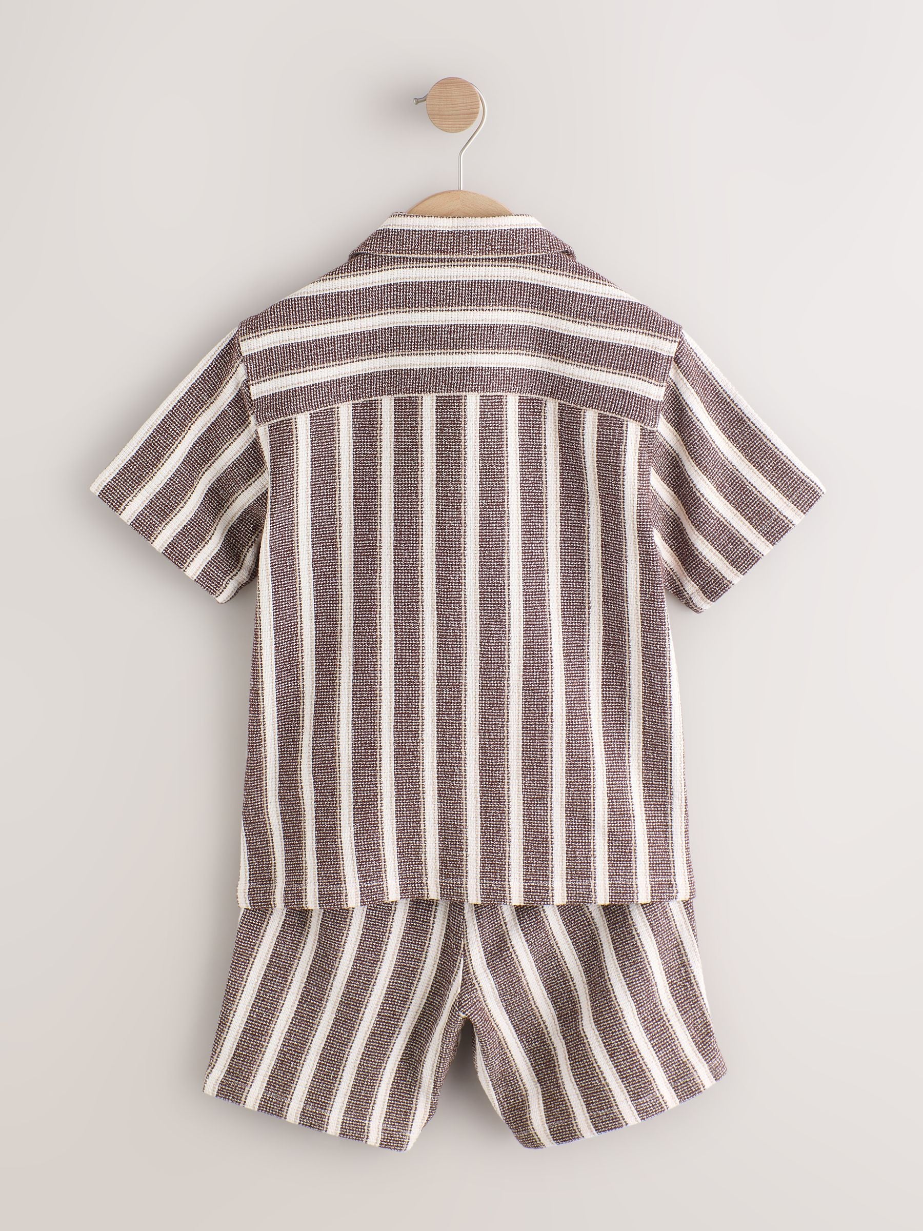 Dsiney Kidz - Chocolate Brown Short Sleeve Textured Stripe Shirt and Shorts Set (3-16yrs) image 6