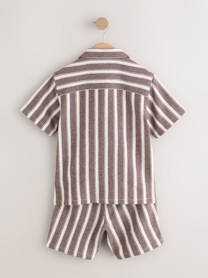 Dsiney Kidz - Chocolate Brown Short Sleeve Textured Stripe Shirt and Shorts Set (3-16yrs) image 6
