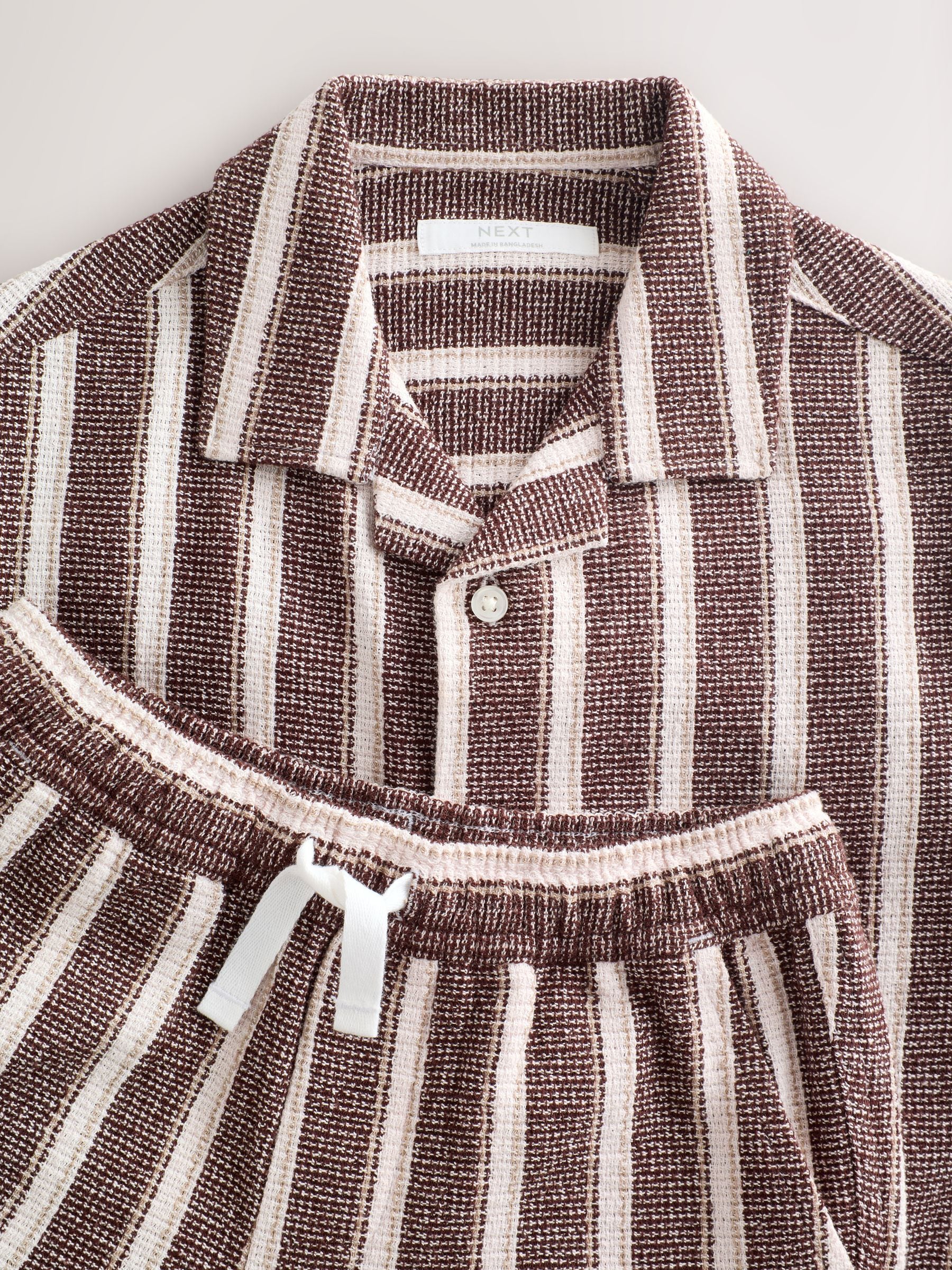 Dsiney Kidz - Chocolate Brown Short Sleeve Textured Stripe Shirt and Shorts Set (3-16yrs) image 7