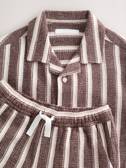 Dsiney Kidz - Chocolate Brown Short Sleeve Textured Stripe Shirt and Shorts Set (3-16yrs) image 7