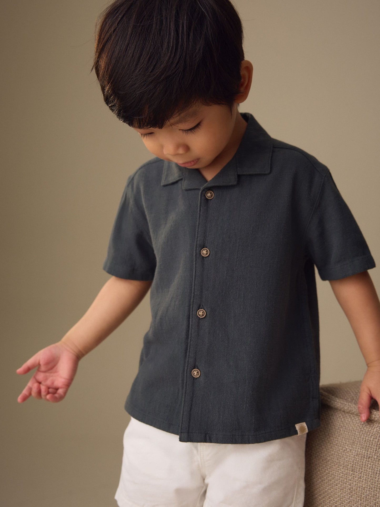 Dsiney Kidz - Charcoal Grey Short Sleeves Linen Blend Revere Collar Shirt (3mths-7yrs) image 1