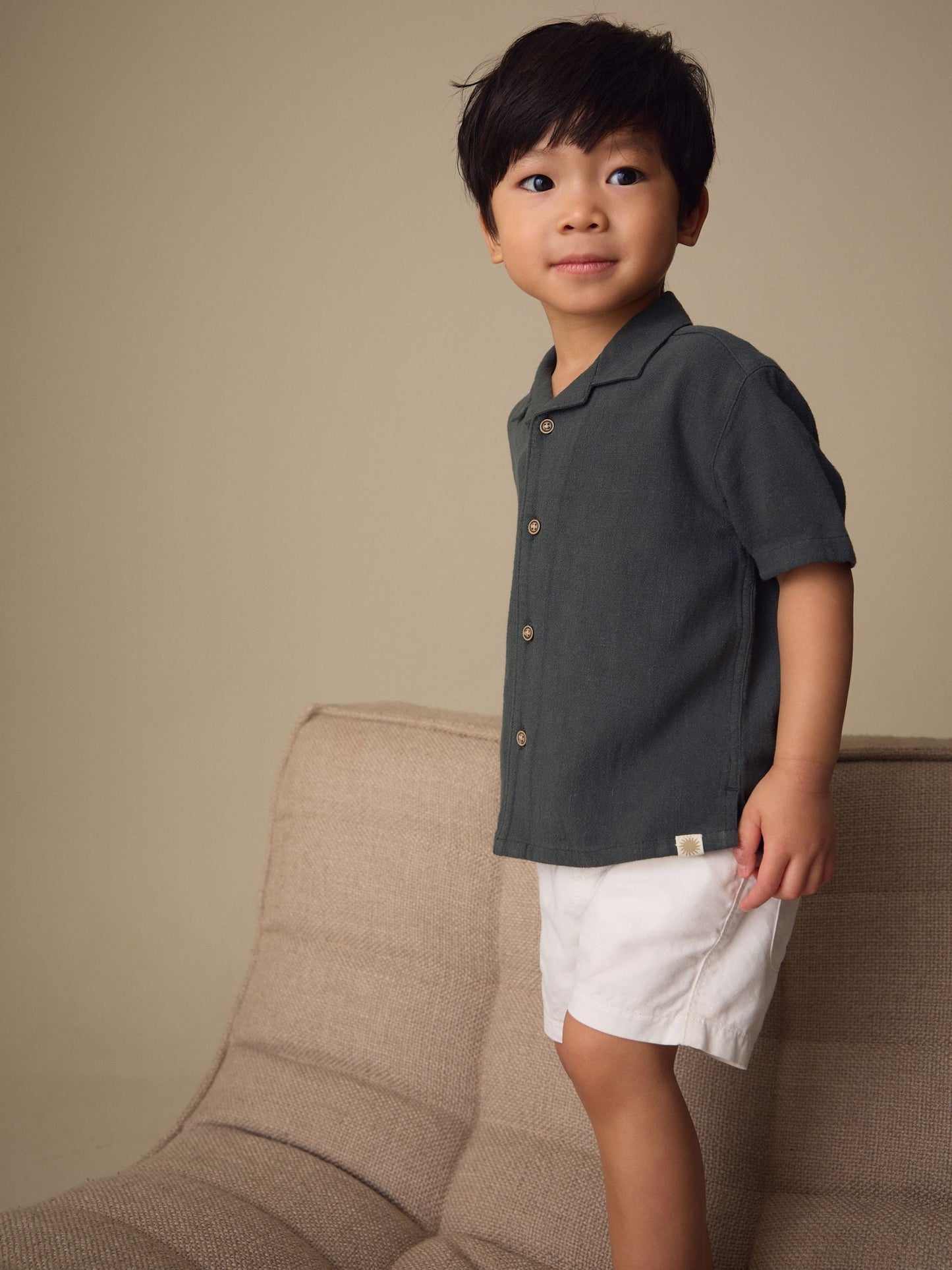 Dsiney Kidz - Charcoal Grey Short Sleeves Linen Blend Revere Collar Shirt (3mths-7yrs) image 2