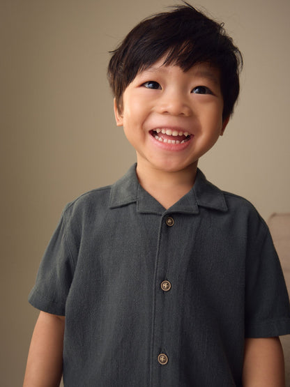 Dsiney Kidz - Charcoal Grey Short Sleeves Linen Blend Revere Collar Shirt (3mths-7yrs) image 3