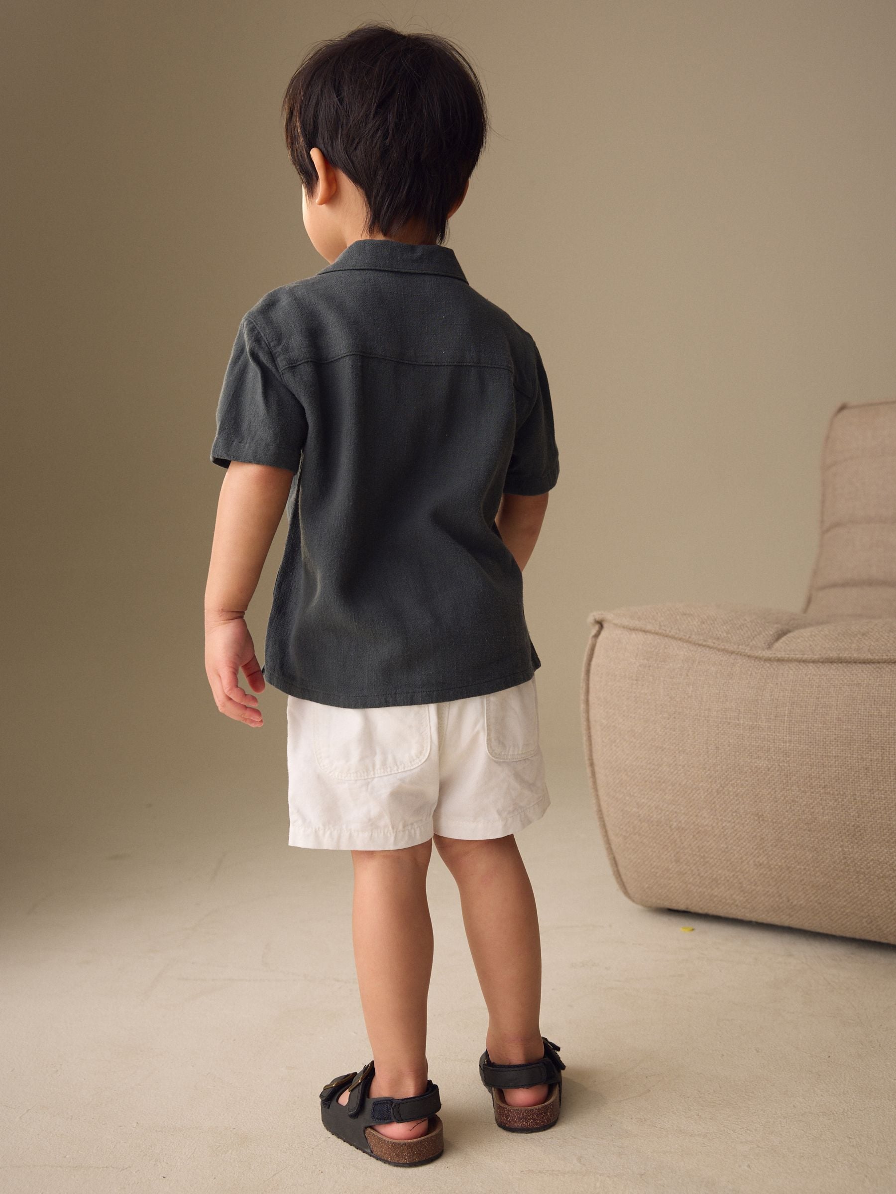 Dsiney Kidz - Charcoal Grey Short Sleeves Linen Blend Revere Collar Shirt (3mths-7yrs) image 4
