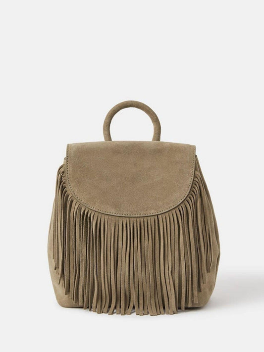 Accessorize Green Leather Fringe Backpack image 1