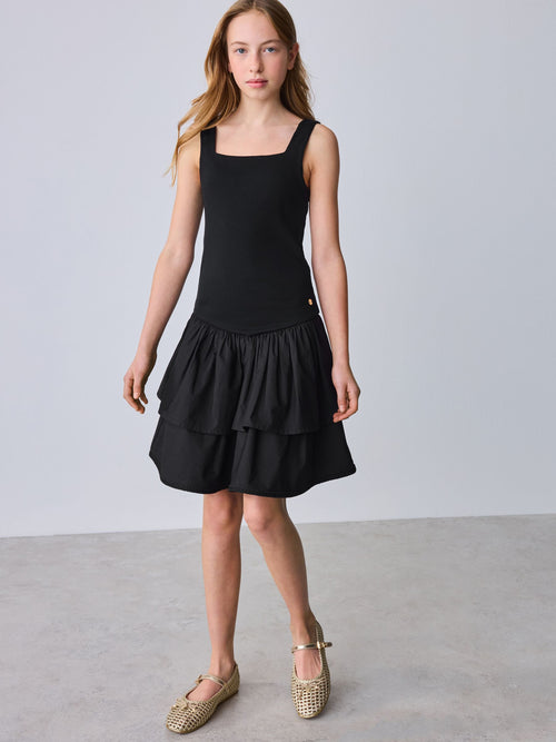 Baker by Ted Baker Drop Waist Cotton Mix Tiered Black Dress image 1