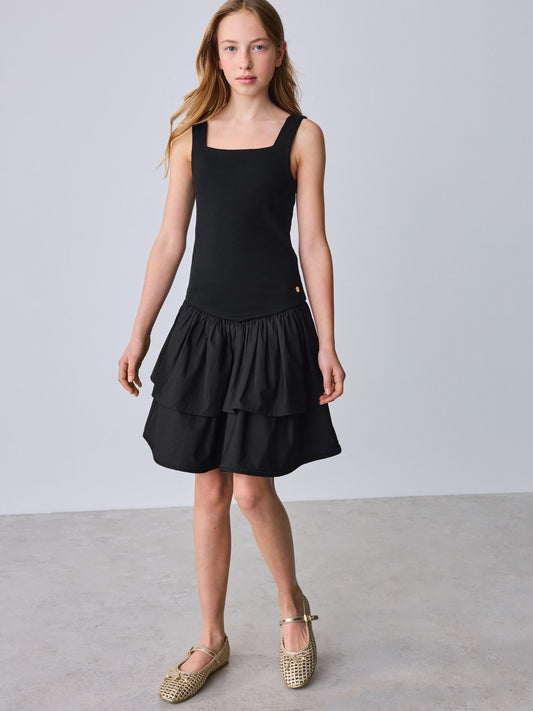 Baker by Ted Baker Drop Waist Cotton Mix Tiered Black Dress image 1