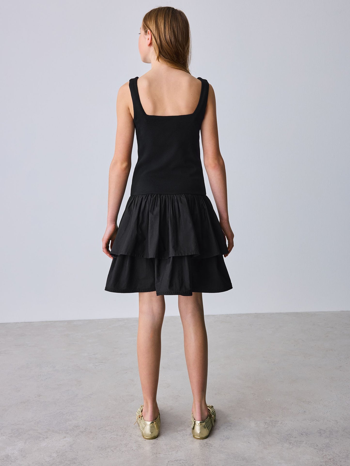 Baker by Ted Baker Drop Waist Cotton Mix Tiered Black Dress image 3