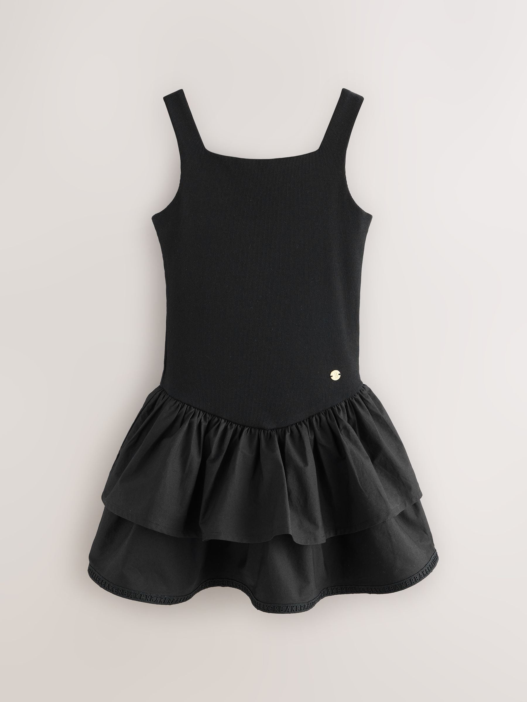 Baker by Ted Baker Drop Waist Cotton Mix Tiered Black Dress image 6