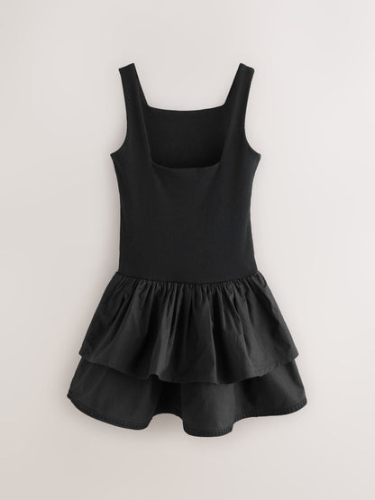 Baker by Ted Baker Drop Waist Cotton Mix Tiered Black Dress image 7