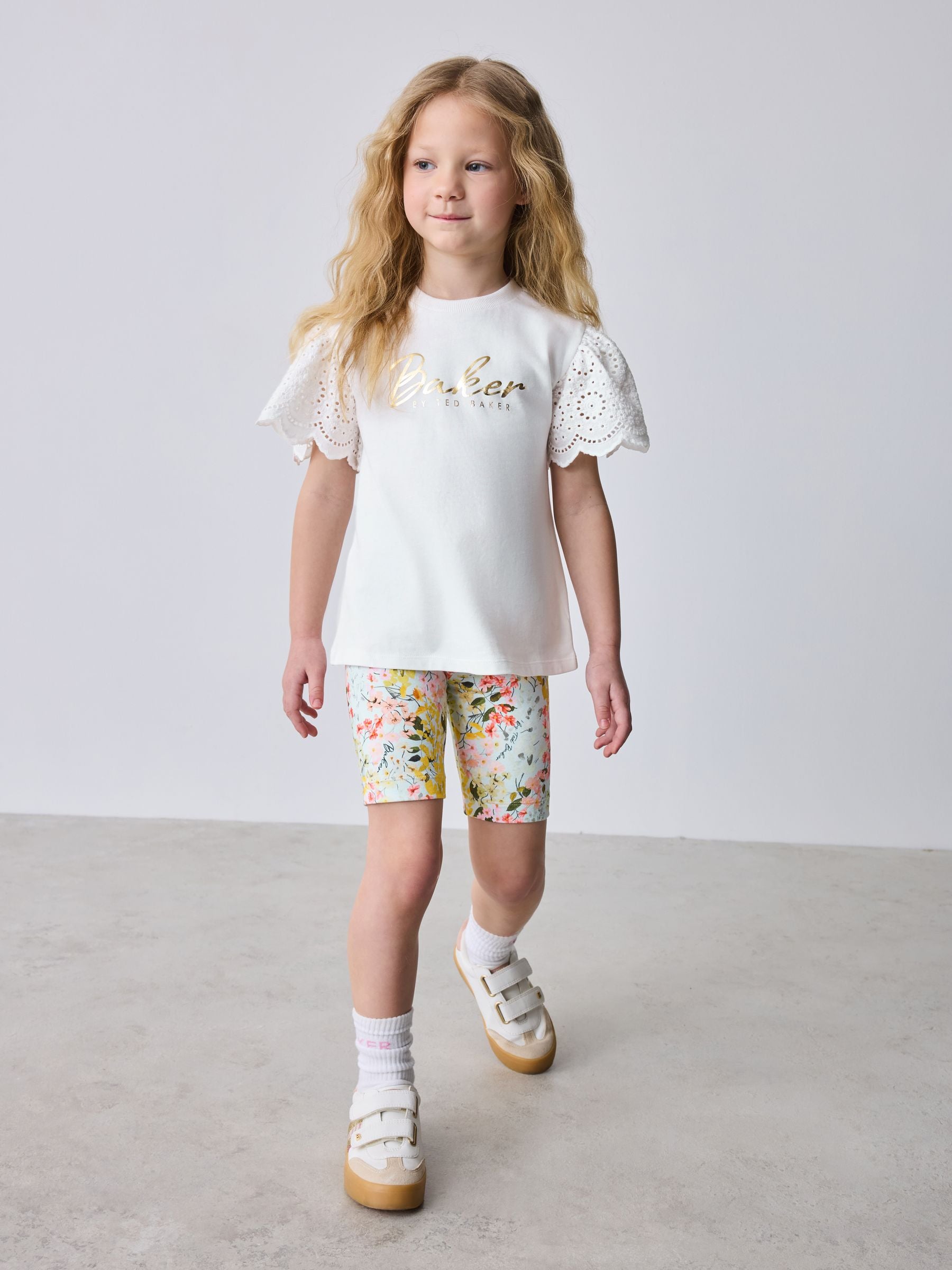 Baker by Ted Baker Broderie Sleeve T-Shirt & Floral Cycle Short 2 Piece Set image 2