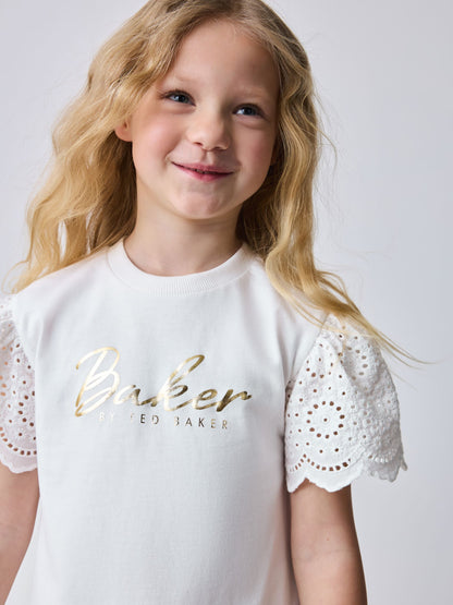 Baker by Ted Baker Broderie Sleeve T-Shirt & Floral Cycle Short 2 Piece Set image 4