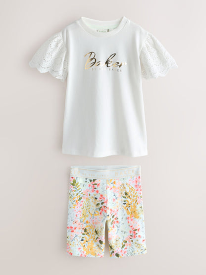 Baker by Ted Baker Broderie Sleeve T-Shirt & Floral Cycle Short 2 Piece Set image 6
