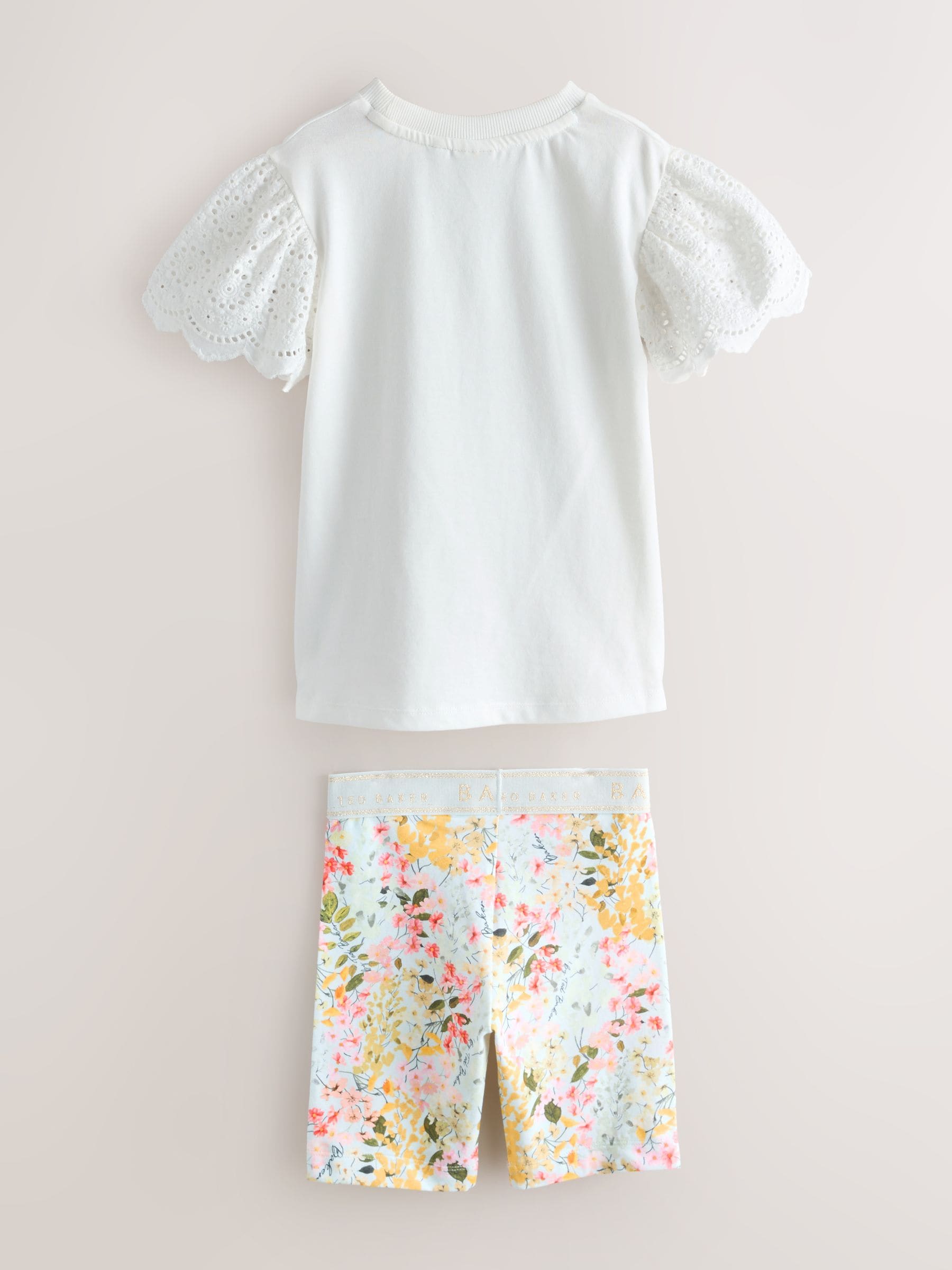Baker by Ted Baker Broderie Sleeve T-Shirt & Floral Cycle Short 2 Piece Set image 7