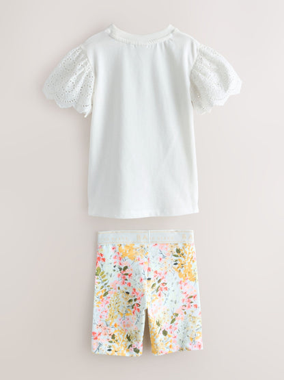 Baker by Ted Baker Broderie Sleeve T-Shirt & Floral Cycle Short 2 Piece Set image 7