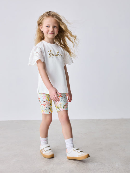 Baker by Ted Baker Broderie Sleeve T-Shirt & Floral Cycle Short 2 Piece Set image 1