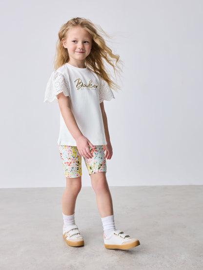 Baker by Ted Baker Broderie Sleeve T-Shirt & Floral Cycle Short 2 Piece Set image 1