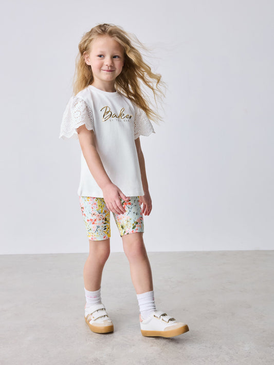 Baker by Ted Baker Broderie Sleeve T-Shirt & Floral Cycle Short 2 Piece Set image 1