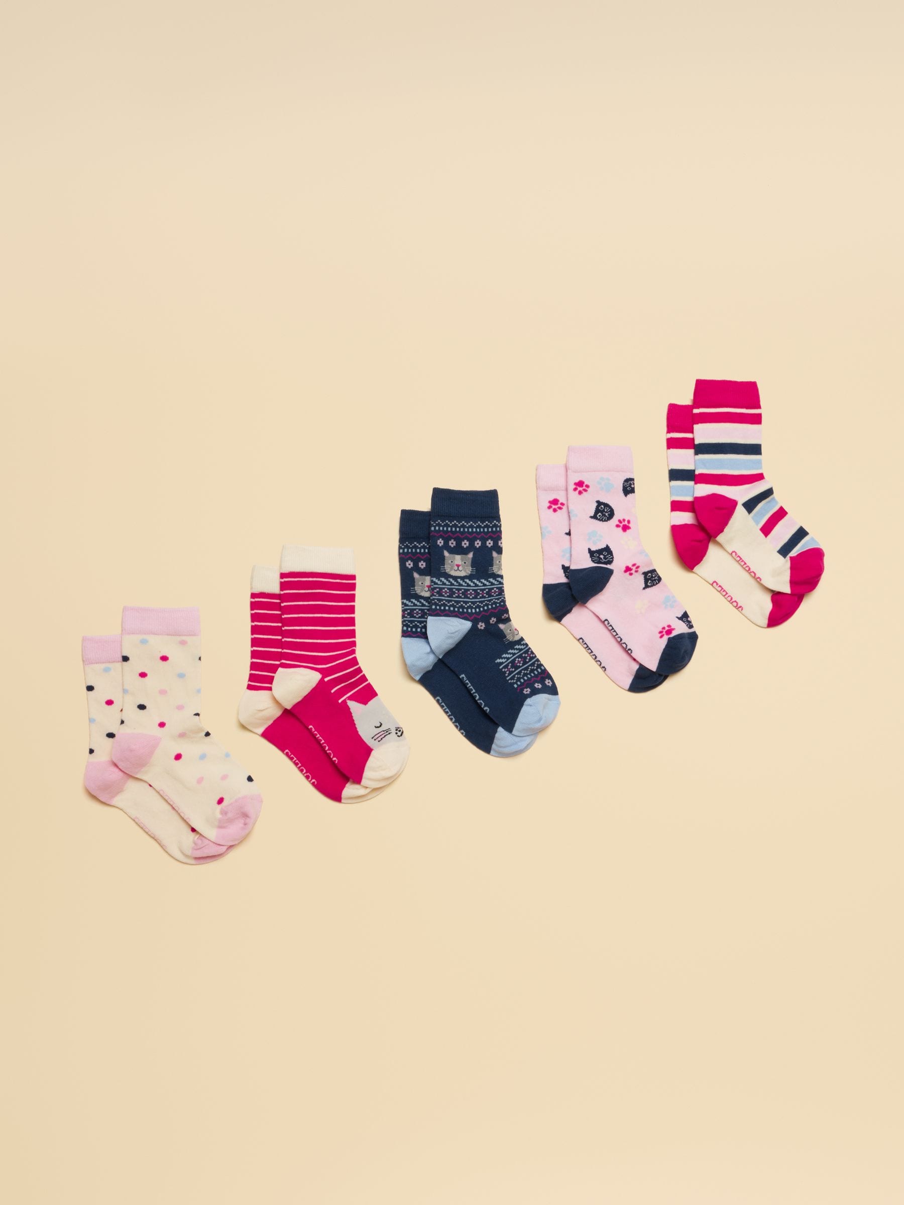 Joules Kids' Neat Feet Bright Pink Cat Socks 5 Pack image 1