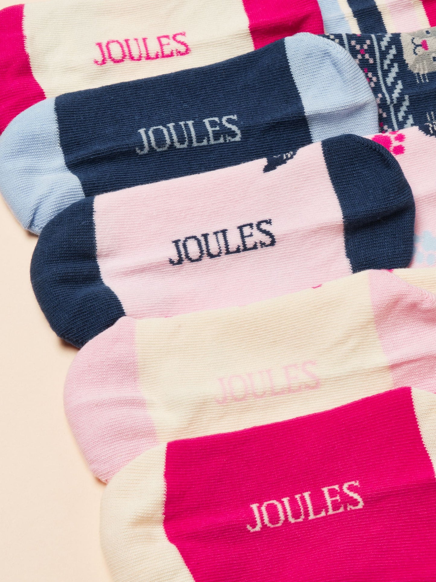 Joules Kids' Neat Feet Bright Pink Cat Socks 5 Pack image 3