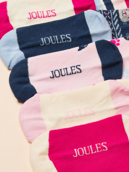 Joules Kids' Neat Feet Bright Pink Cat Socks 5 Pack image 3
