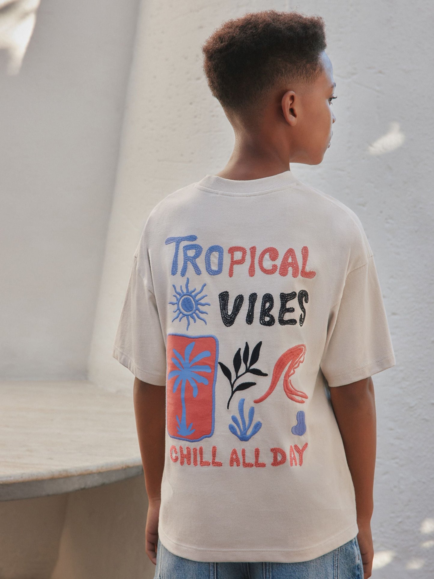 Dsiney Kidz - Stone Tropical Embroidery Short Sleeve Graphic T-Shirt (3-16yrs) image 3