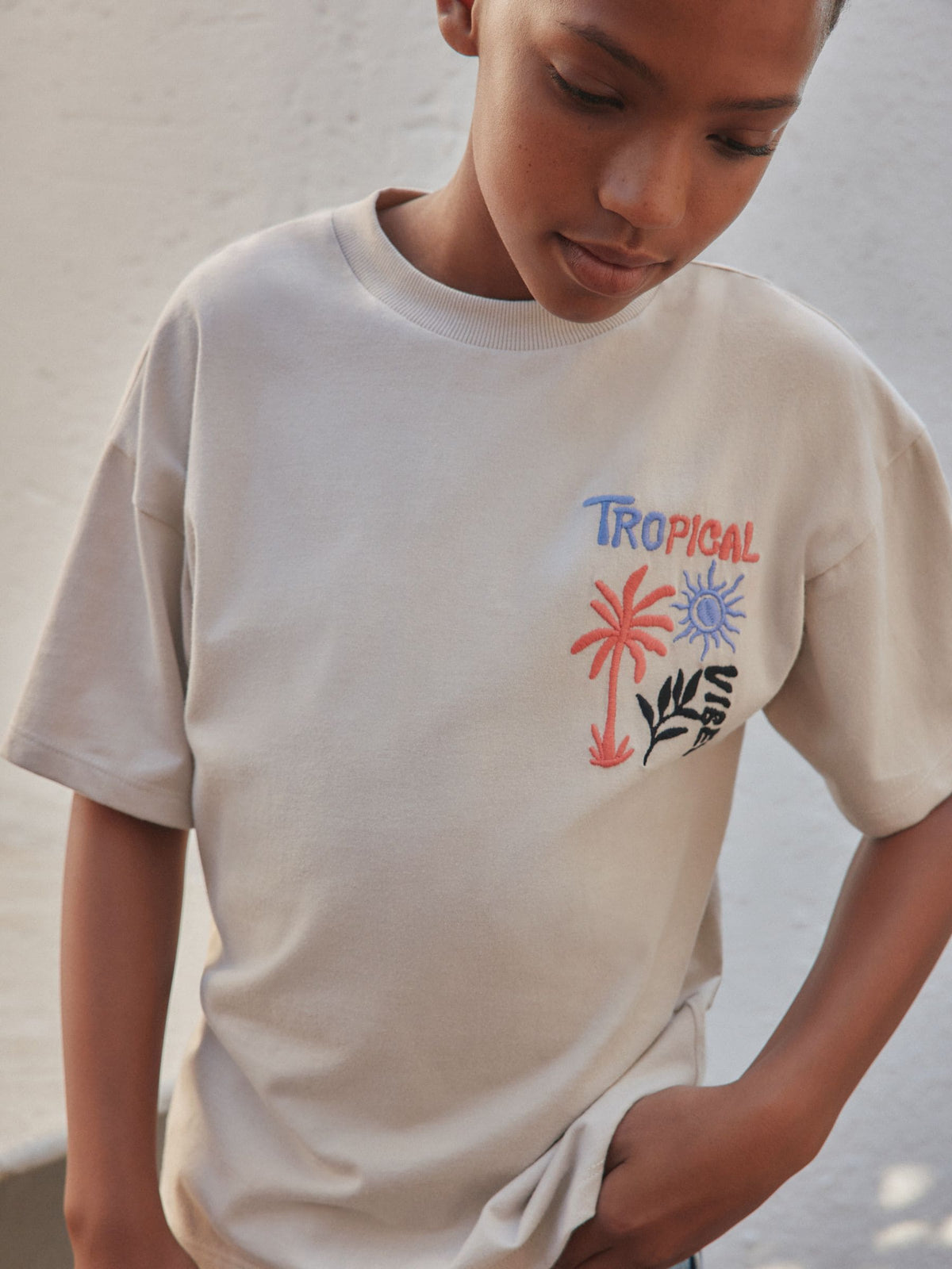 Dsiney Kidz - Stone Tropical Embroidery Short Sleeve Graphic T-Shirt (3-16yrs) image 4