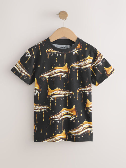Dsiney Kidz - Black/Gold Short Sleeve Graphic Football T-Shirt (3-16yrs) image 1