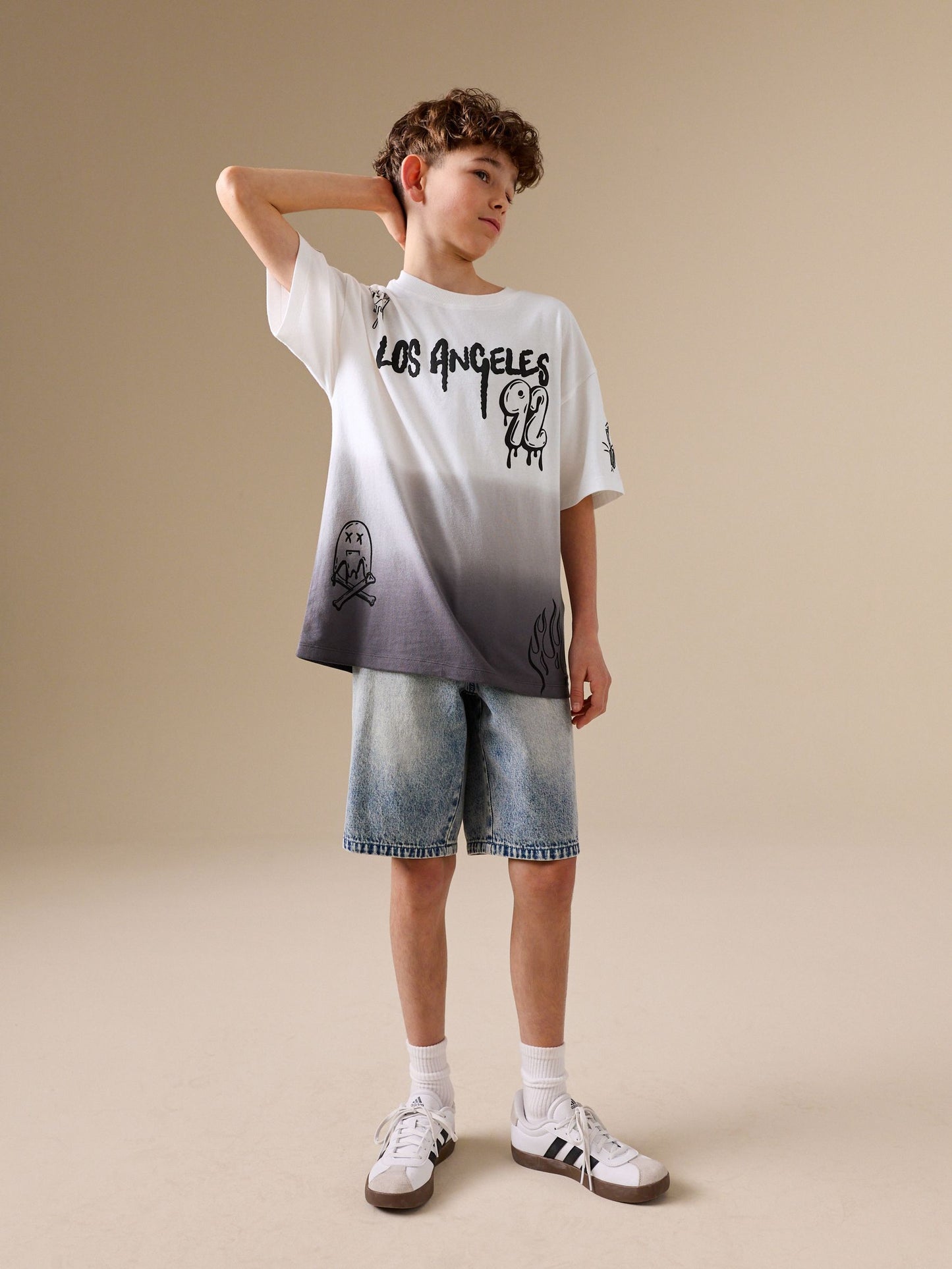 Dsiney Kidz - Grey/White Dip Dye Graffiti Short Sleeve Graphic T-Shirt (3-16yrs) image 2