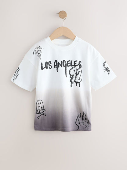 Dsiney Kidz - Grey/White Dip Dye Graffiti Short Sleeve Graphic T-Shirt (3-16yrs) image 4