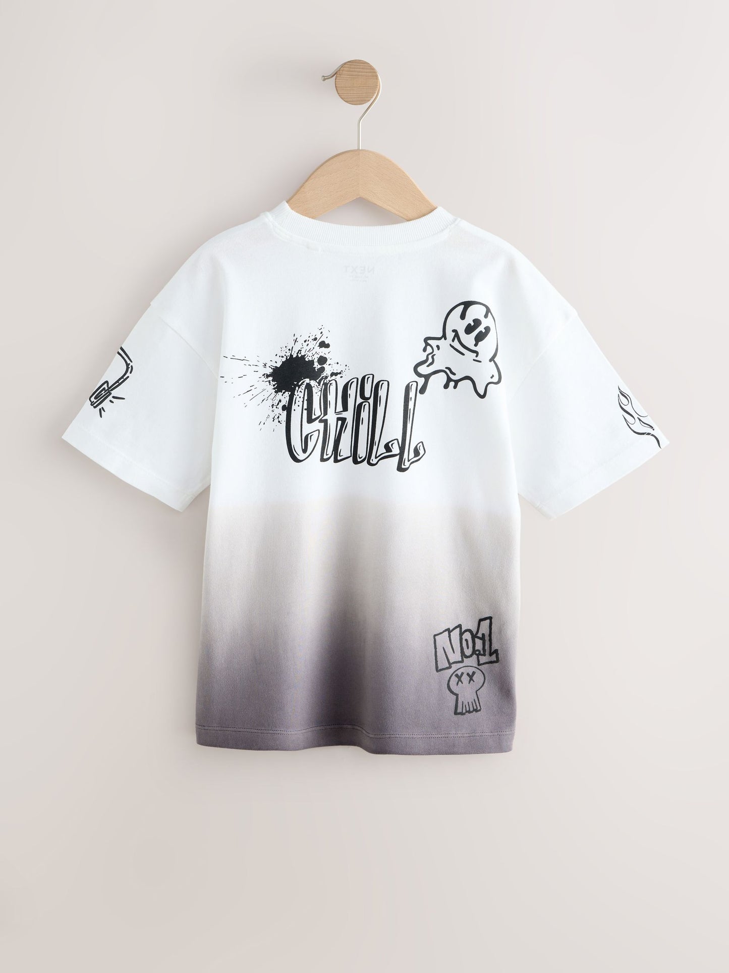 Dsiney Kidz - Grey/White Dip Dye Graffiti Short Sleeve Graphic T-Shirt (3-16yrs) image 5