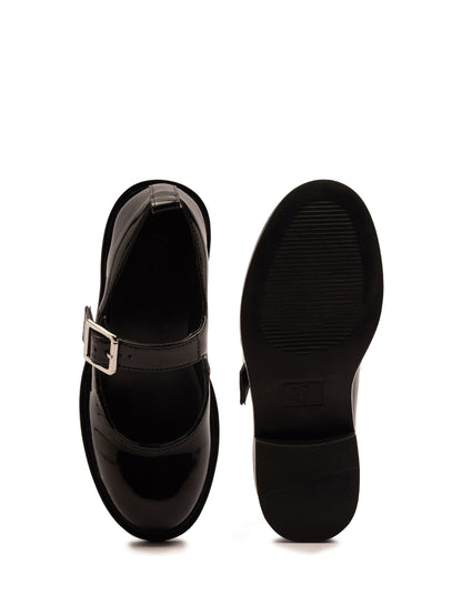 Off The Hook Black Chrome Trinity Leather Buckle Mary Jane School Shoes image 6
