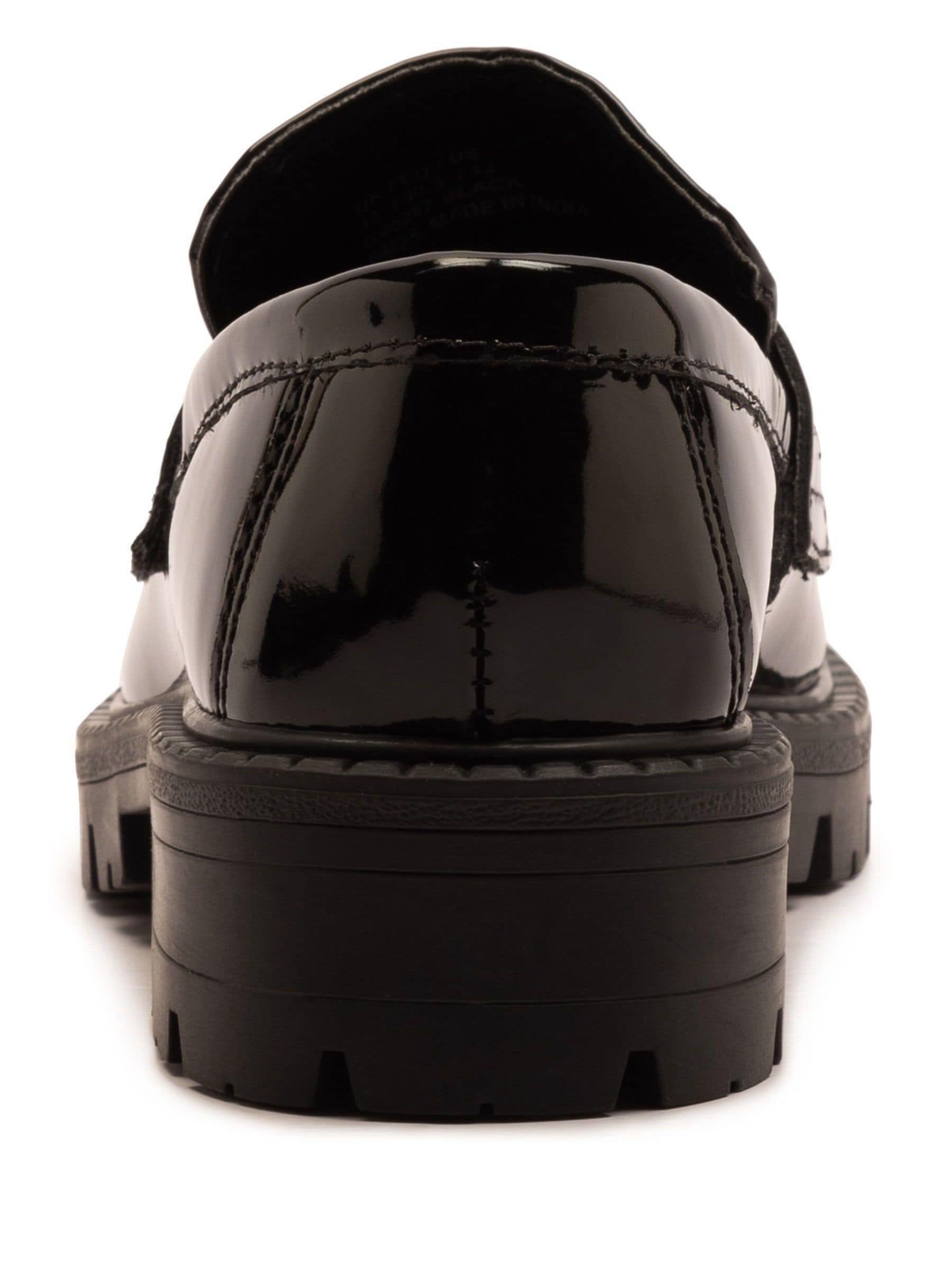 Off The Hook Black Scarlett Shine Chunky Leather Slip On Loafers image 5