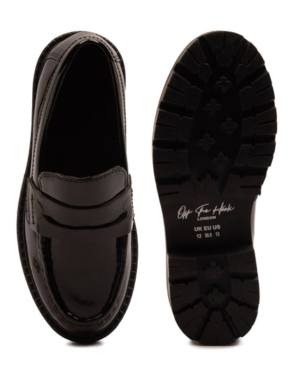 Off The Hook Black Scarlett Shine Chunky Leather Slip On Loafers image 6