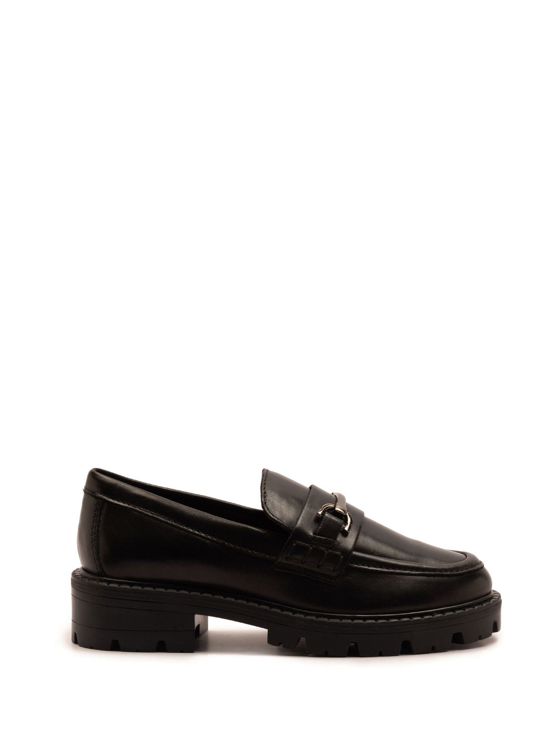 Off The Hook Black Lara Leather Metallic Detail Chunky Sole Loafers image 1
