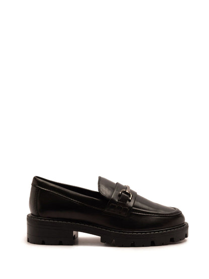 Off The Hook Black Lara Leather Metallic Detail Chunky Sole Loafers image 1
