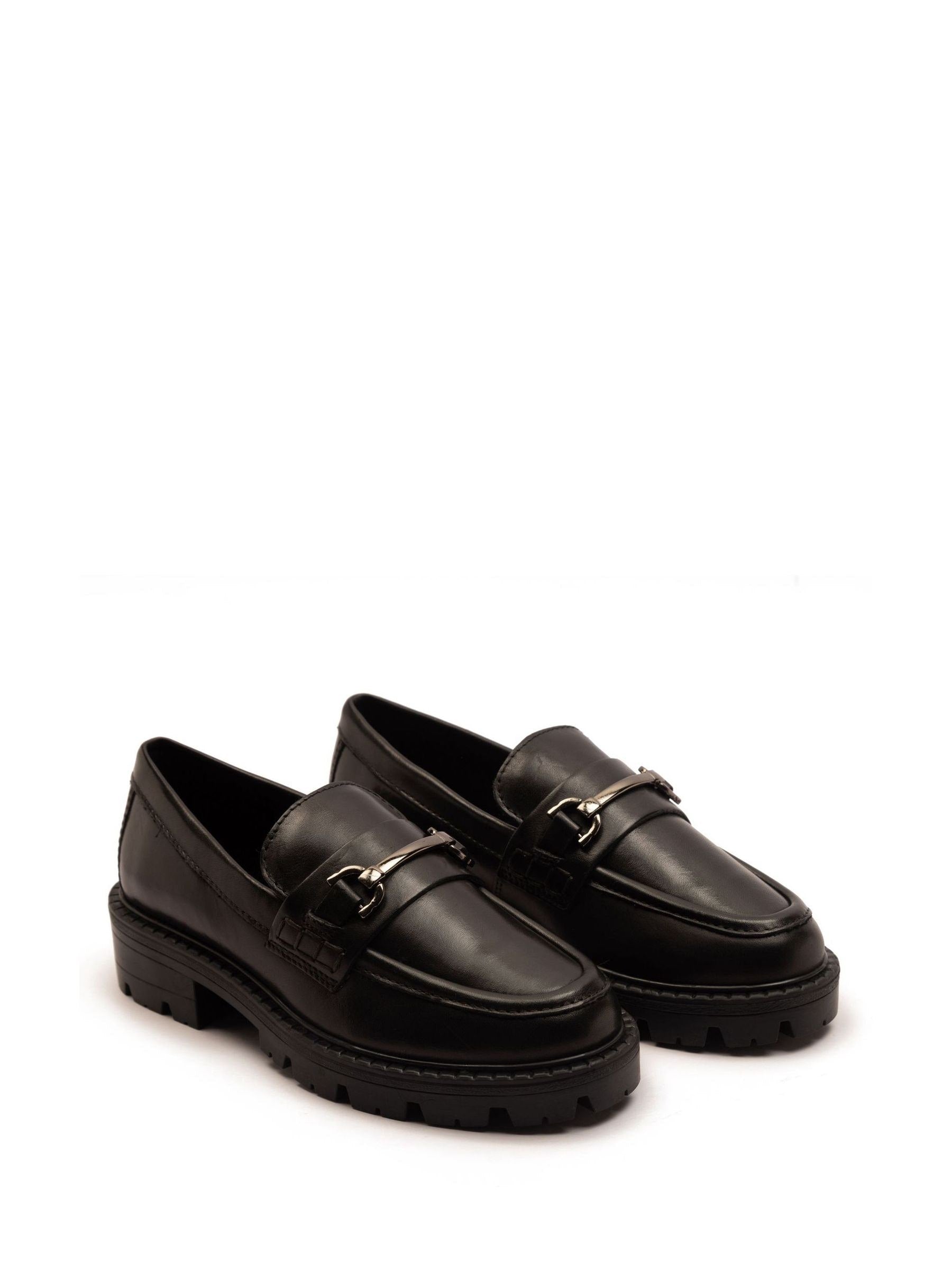 Off The Hook Black Lara Leather Metallic Detail Chunky Sole Loafers image 2