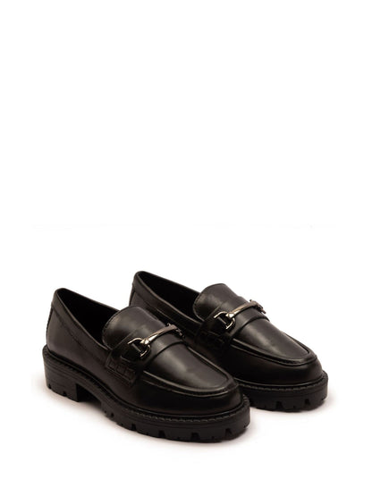 Off The Hook Black Lara Leather Metallic Detail Chunky Sole Loafers image 2