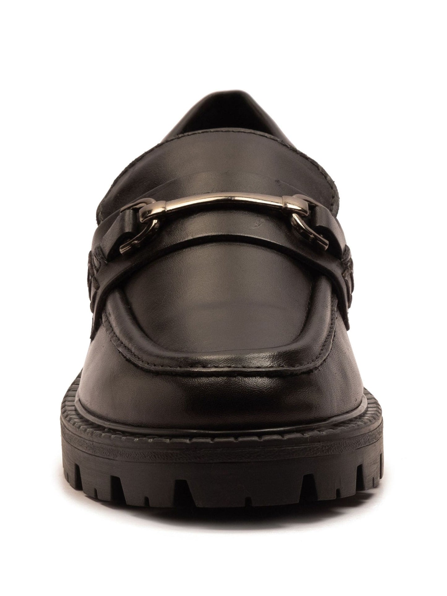 Off The Hook Black Lara Leather Metallic Detail Chunky Sole Loafers image 4
