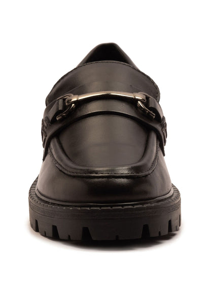 Off The Hook Black Lara Leather Metallic Detail Chunky Sole Loafers image 4