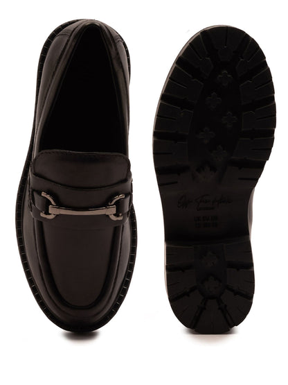Off The Hook Black Lara Leather Metallic Detail Chunky Sole Loafers image 6