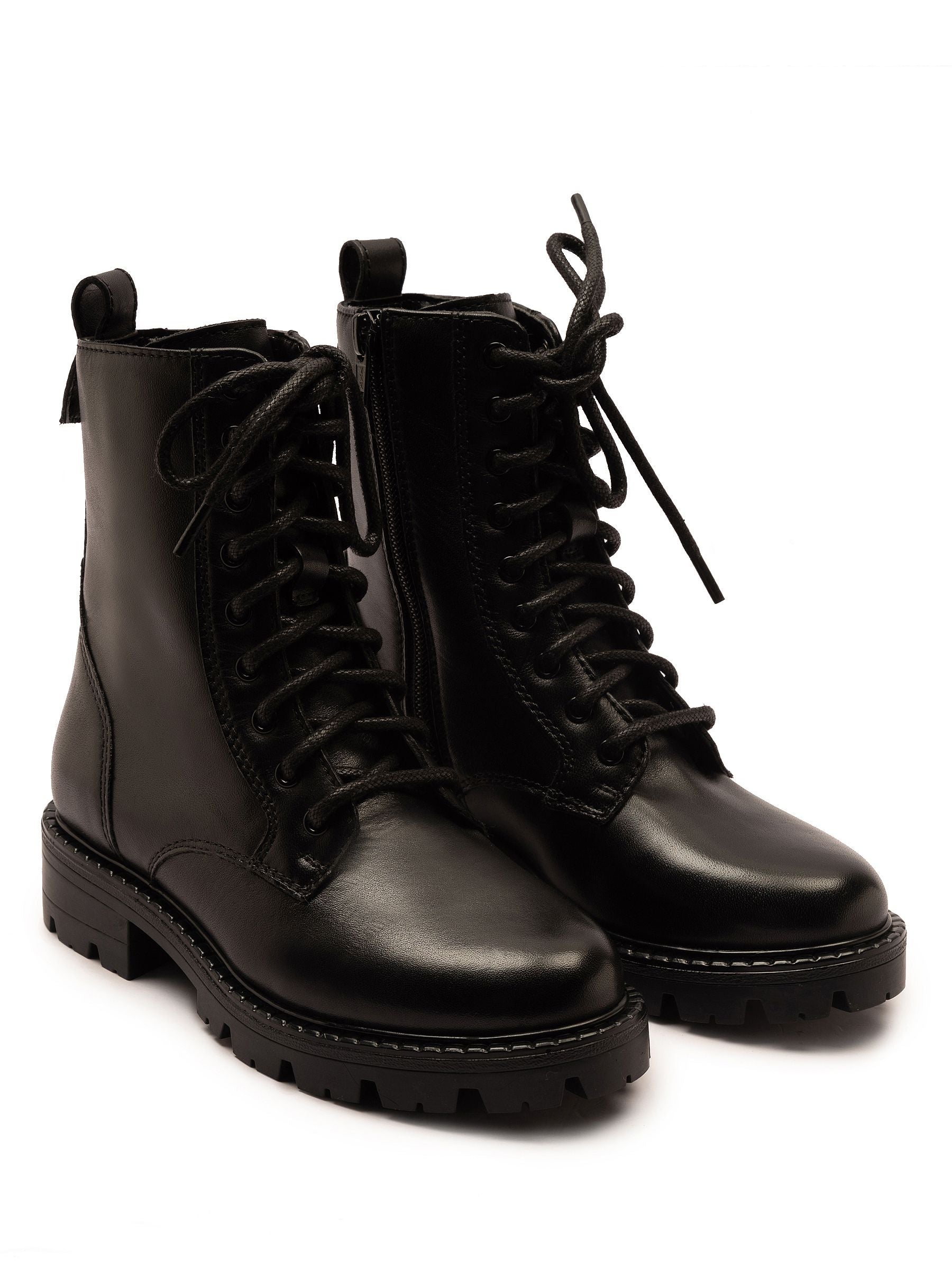 Off The Hook Black Nala Chunky Leather Lace-Up Combat Ankle Boots image 1