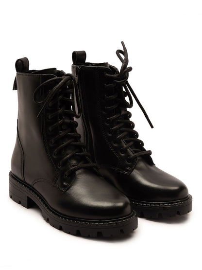 Off The Hook Black Nala Chunky Leather Lace-Up Combat Ankle Boots image 1