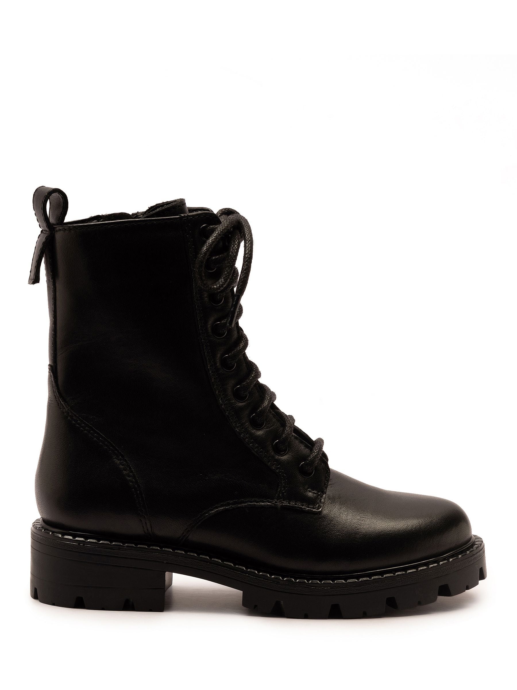 Off The Hook Black Nala Chunky Leather Lace-Up Combat Ankle Boots image 2