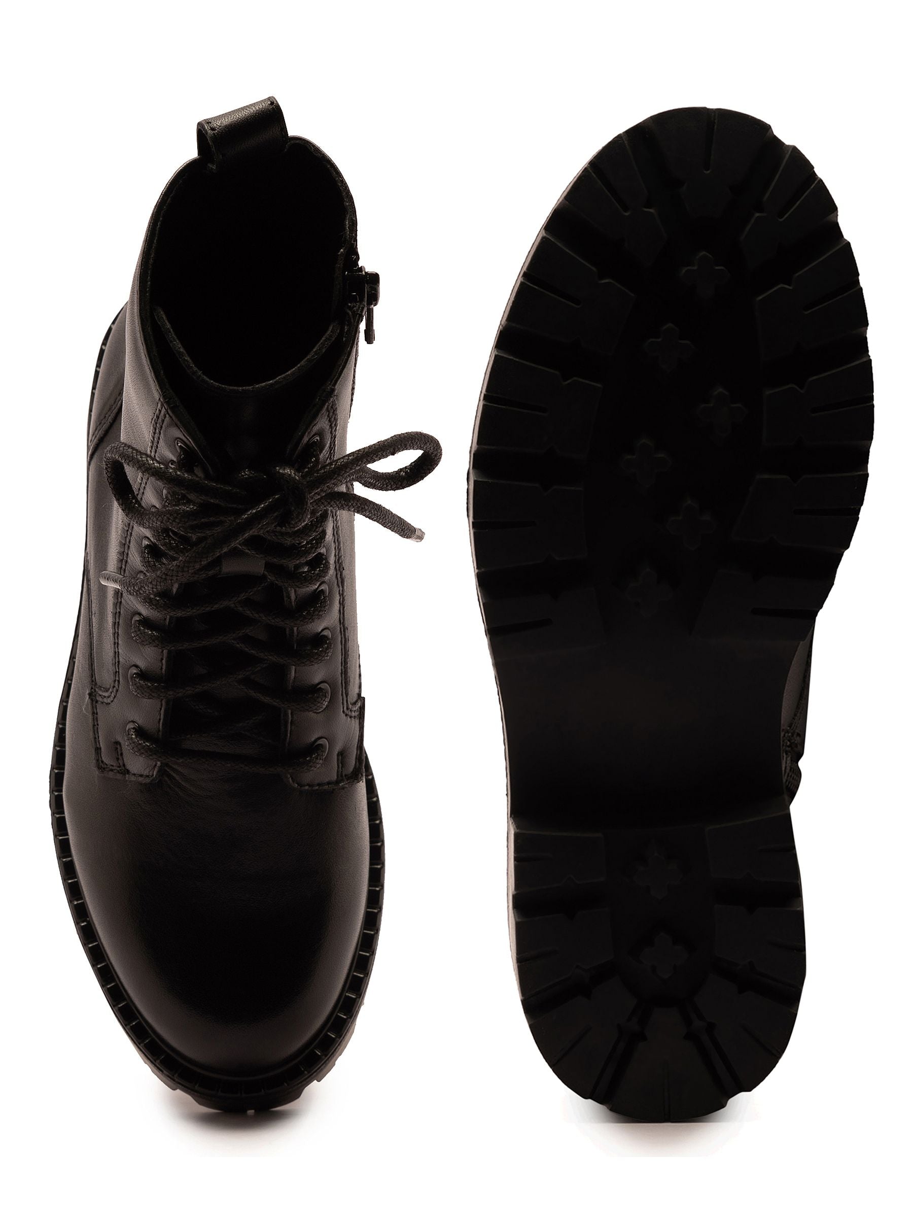 Off The Hook Black Nala Chunky Leather Lace-Up Combat Ankle Boots image 6