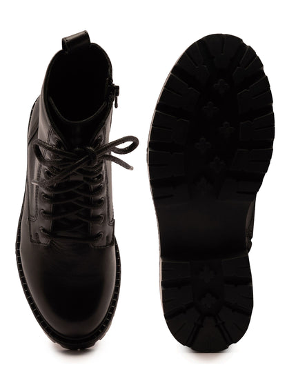 Off The Hook Black Nala Chunky Leather Lace-Up Combat Ankle Boots image 6