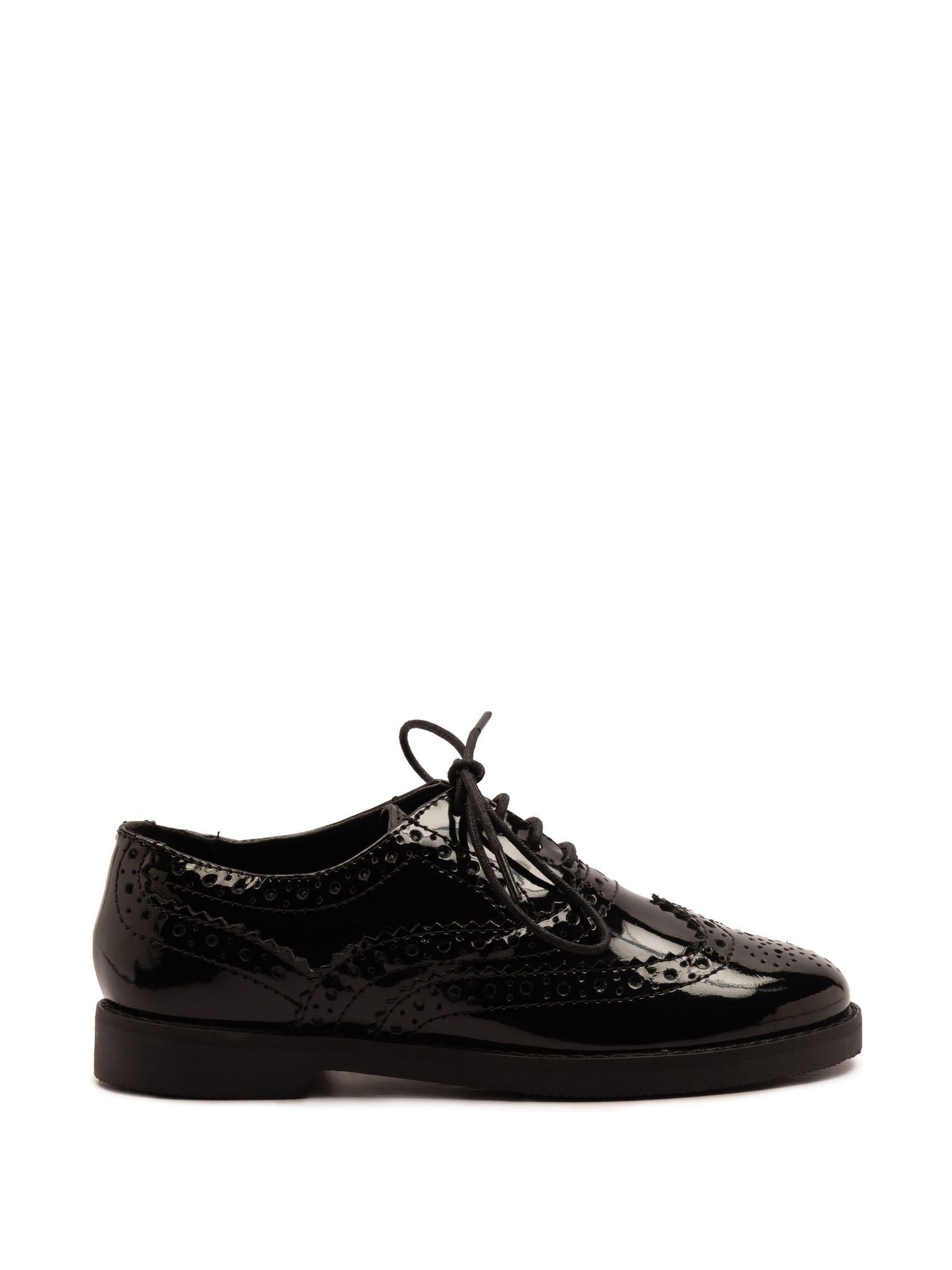 Off The Hook Black Beatrix Patent Brogue Leather Lace-Up School Shoes image 1
