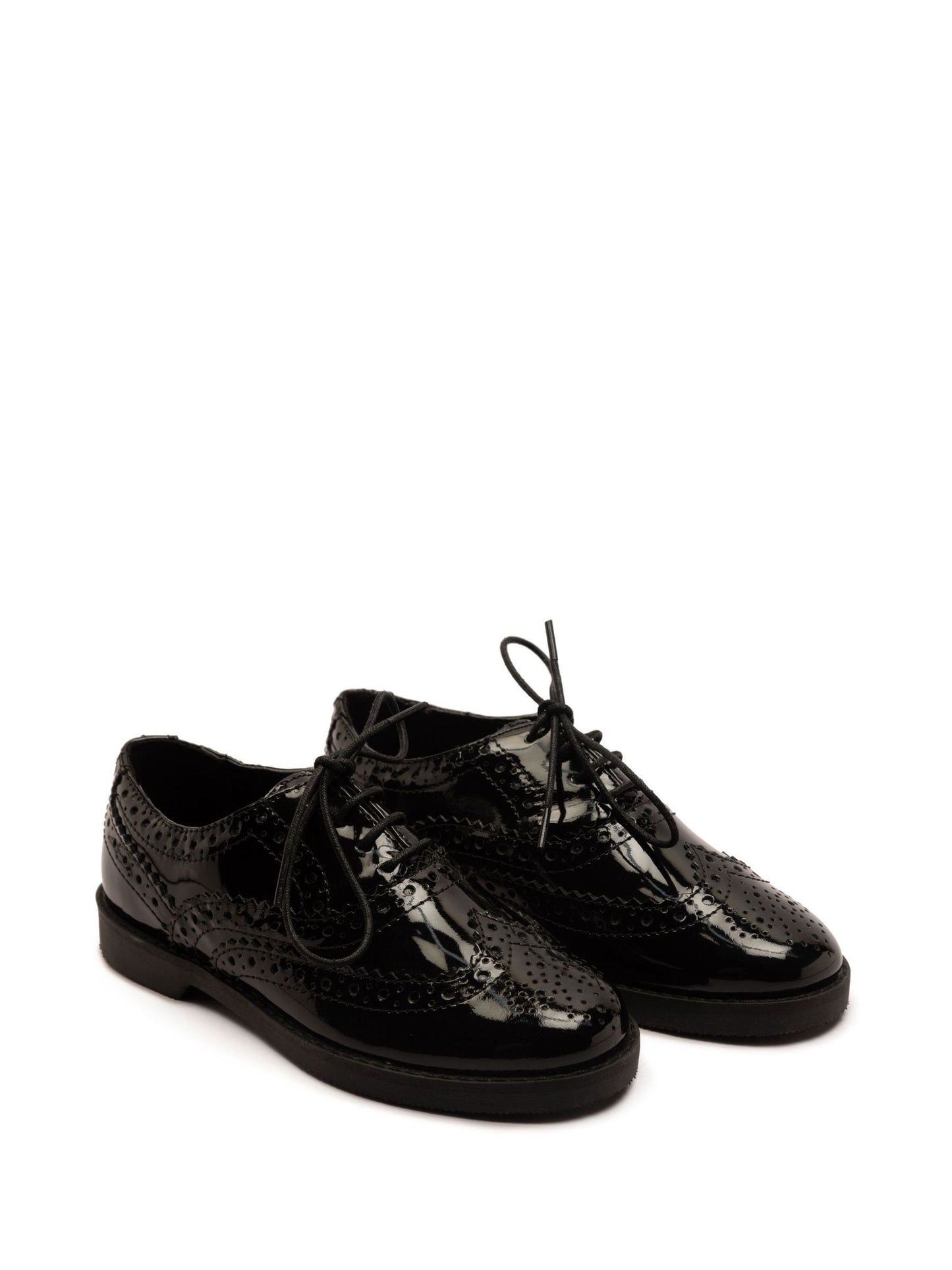 Off The Hook Black Beatrix Patent Brogue Leather Lace-Up School Shoes image 2
