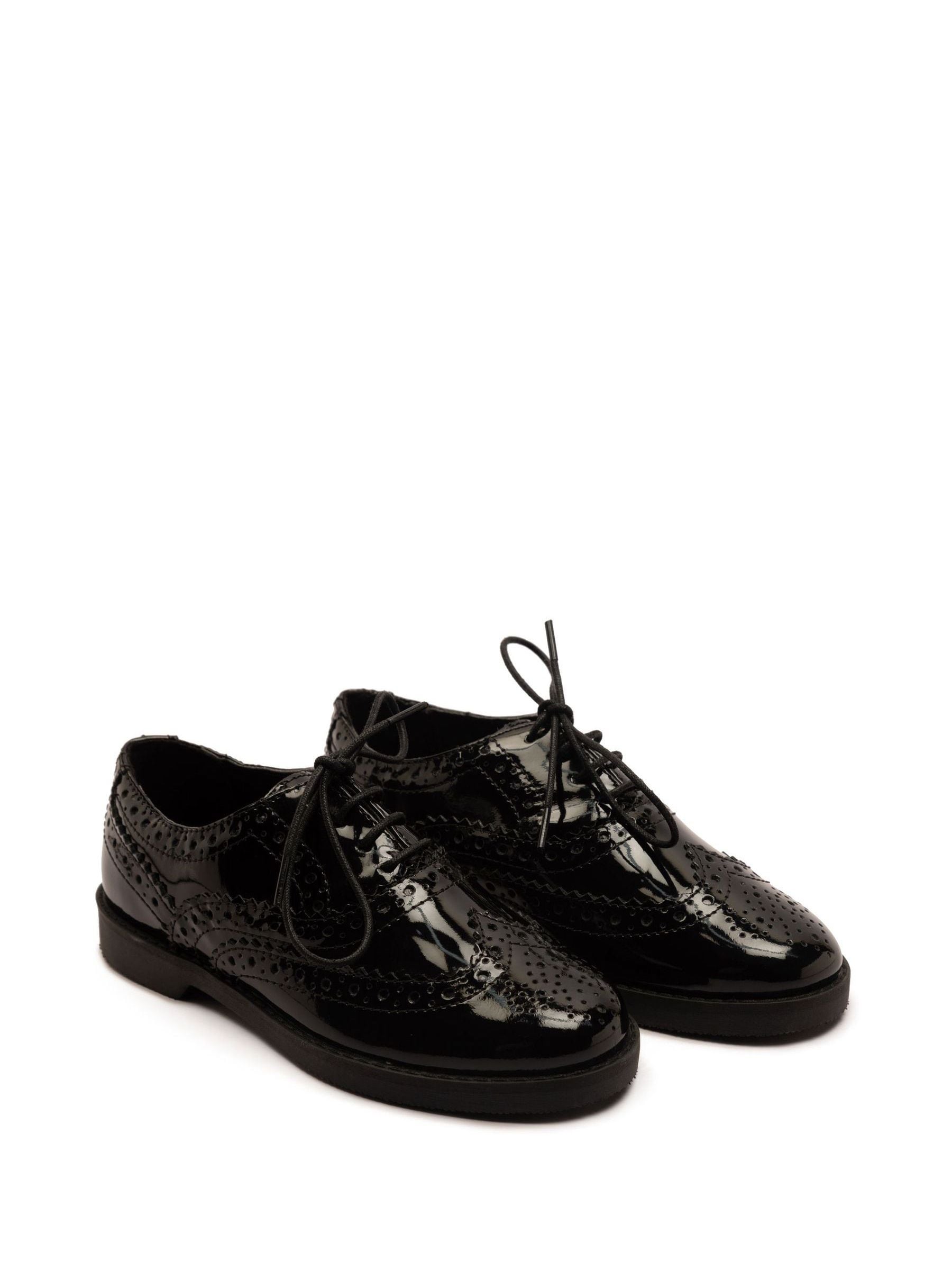 Off The Hook Black Beatrix Patent Brogue Leather Lace-Up School Shoes image 2